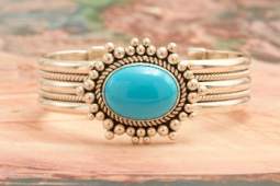 Artie Yellowhorse Genuine Sleeping Beauty Turquoise Sterling Silver Rising Sun Bracelet